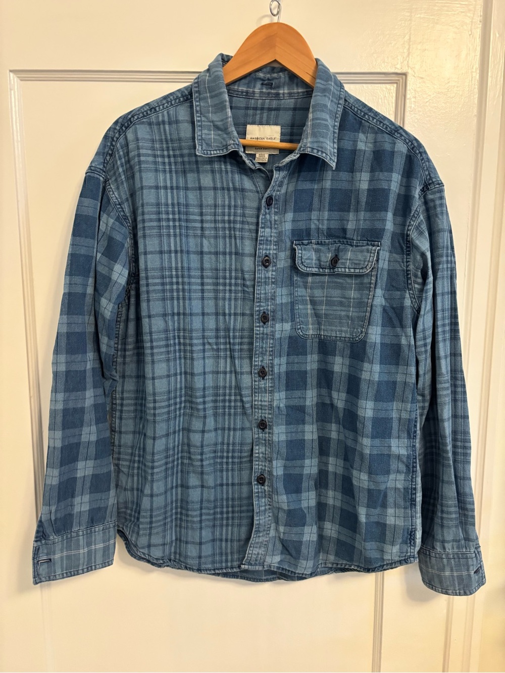 American Eagle Outfitters Blue Plaid Button-Down Shirt